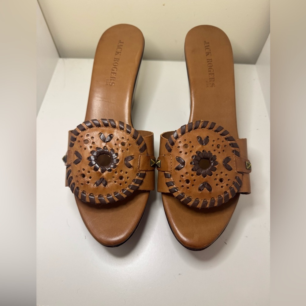 Jack Rogers Wedge Heel Size 10 Brown Wooden Platform Slip-On Heel Sandals